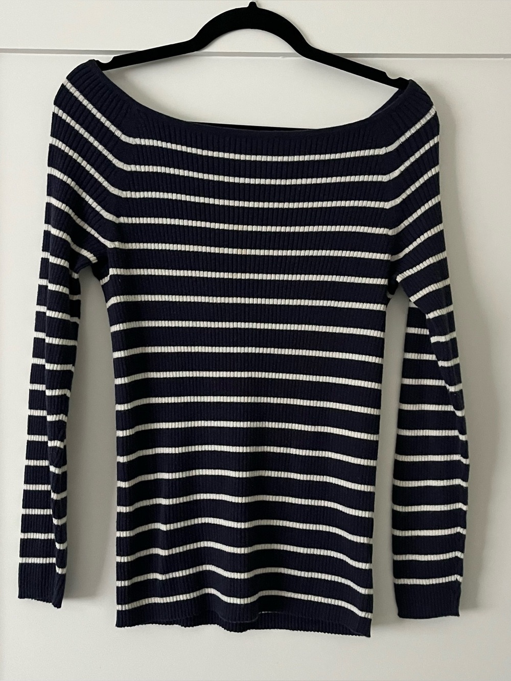 Old Navy Navy and White Striped Boatneck Sweater
